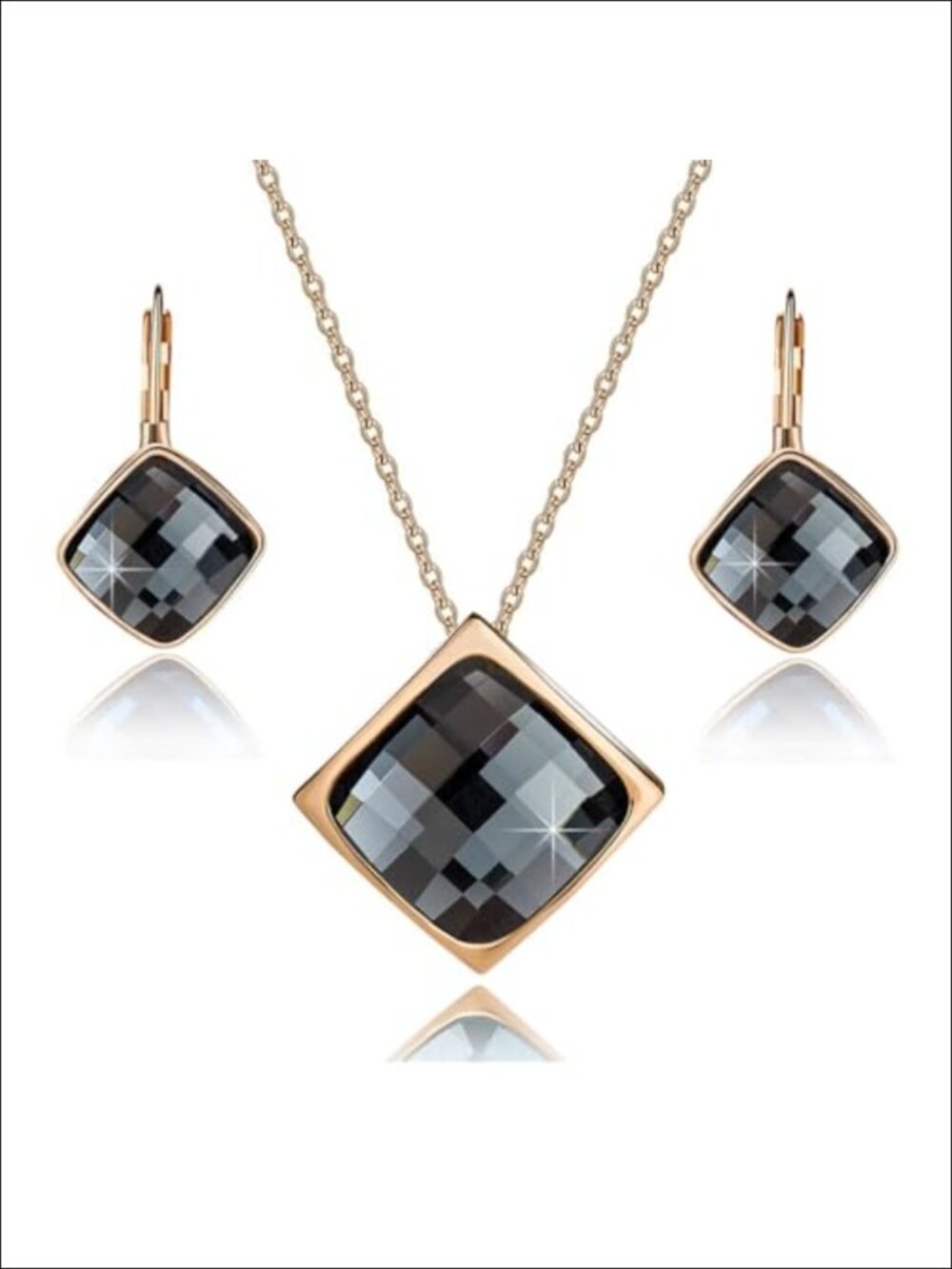 18k Gold Plated Austrian Crystal Square Necklace Earrings Set